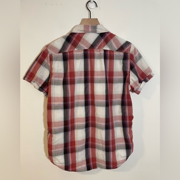 American Eagle Vintage Fit Short Sleeve Shirt Sz Medium Plaid Western Pearl Snap - Picture 4 of 9